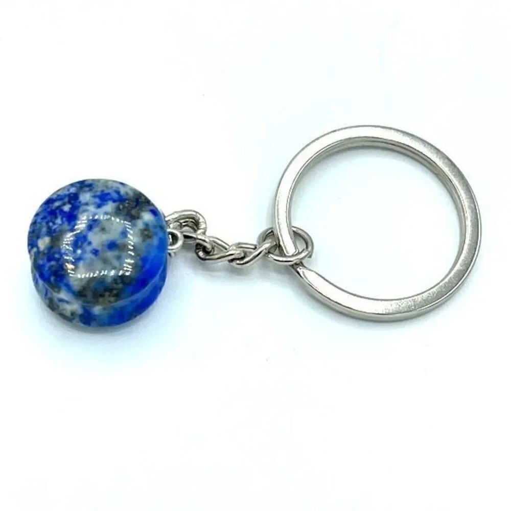 Lapis Lazuli yo-yo circle keychain key ring pendant chain NEW hand crafted seren